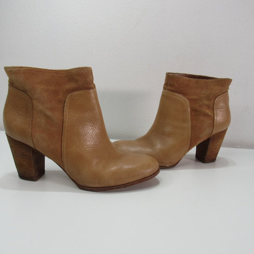 Kate Spade Ankle Boots Womens 9.5 M Tan Leather Suede Block Heel Booties Dressy